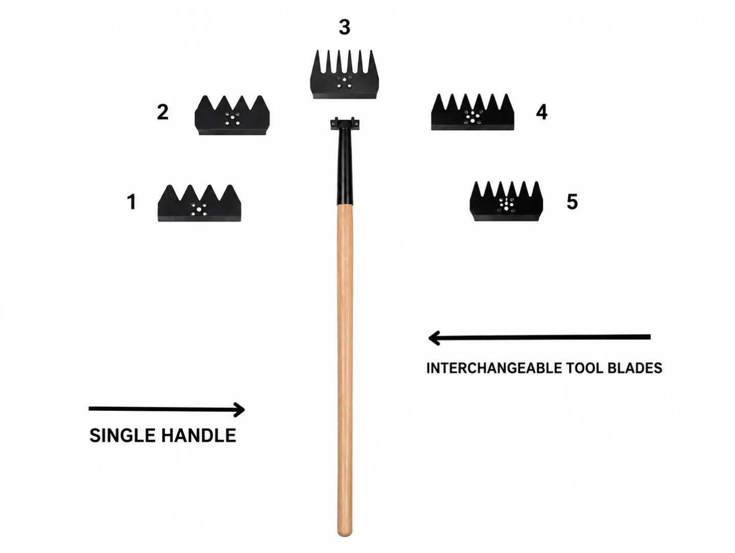 [FHU 100] Set: 5 Rake Heads and 1 Wooden Handle
